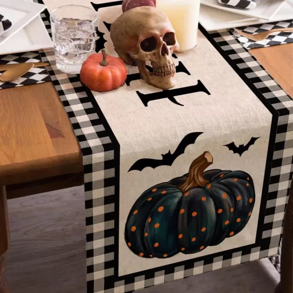 imageHalloween Decorations Pumpkin Buffalo Plaid Table Runner 13x72 Inches Long Bat Farmhouse Holiday Party Dcor Indoor Vintage Theme Gathering Dinner AT283