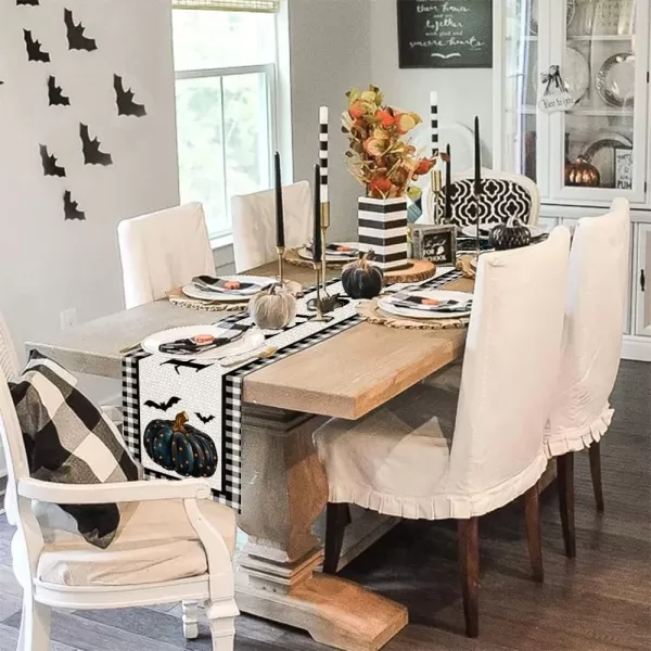 imageHalloween Decorations Pumpkin Buffalo Plaid Table Runner 13x72 Inches Long Bat Farmhouse Holiday Party Dcor Indoor Vintage Theme Gathering Dinner AT283