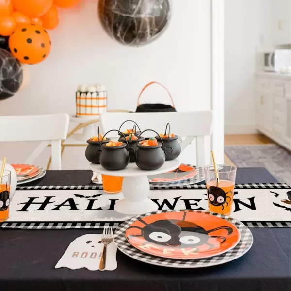 imageHalloween Decorations Pumpkin Buffalo Plaid Table Runner 13x72 Inches Long Bat Farmhouse Holiday Party Dcor Indoor Vintage Theme Gathering Dinner AT283