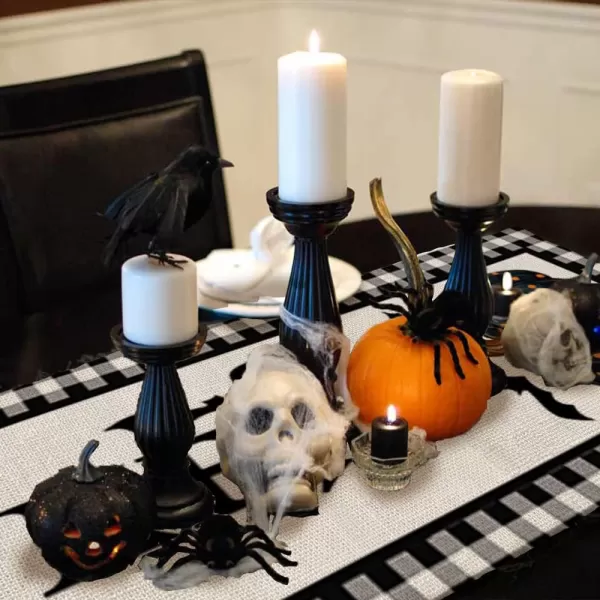 imageHalloween Decorations Pumpkin Buffalo Plaid Table Runner 13x72 Inches Long Bat Farmhouse Holiday Party Dcor Indoor Vintage Theme Gathering Dinner AT283