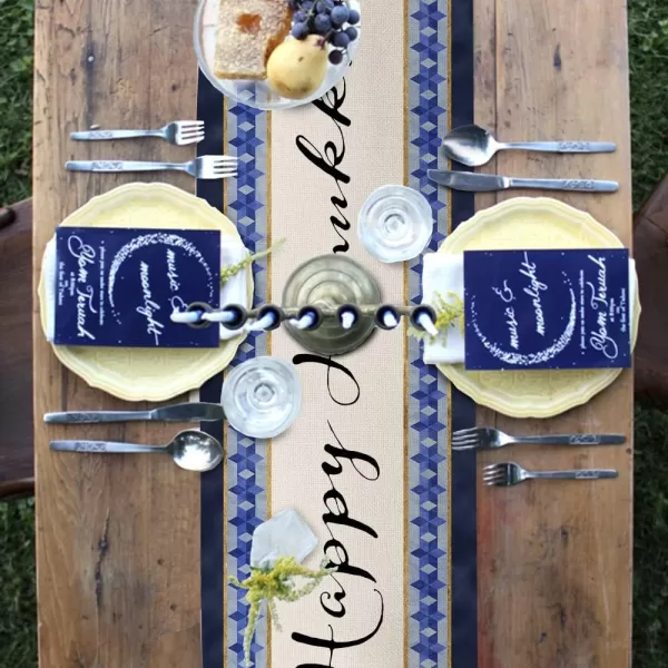 imageHanukkah Decorations Watercolor Blue Magen David Passover Table Runner 13x72 Inches Seasonal Jewish Menorah Chanukah Decor Holiday Farmhouse Indoor Vintage Theme Gathering Dinner Party AT055