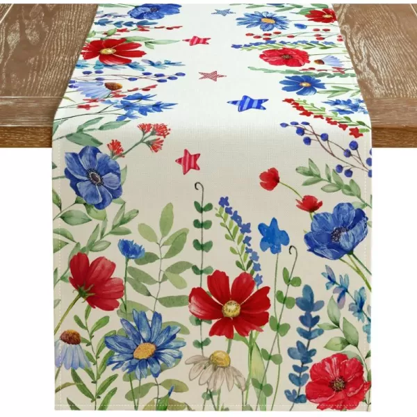 imageARKENY 4th of July Memorial Day Table Runner 13x72 Inches Floral Eucalyptus Leaves Holiday Farmhouse Burlap Indoor Kitchen Dining Patriotic Independence Table Decor for Home Party AT61372Table Runner  13X72