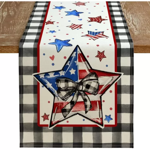 imageARKENY 4th of July Memorial Day Table Runner 13x72 Inches Star American Flag Holiday Farmhouse Buffalo Plaid Burlap Indoor Patriotic Independence Table Decor for Home Party AT61672Table Runner  13X60