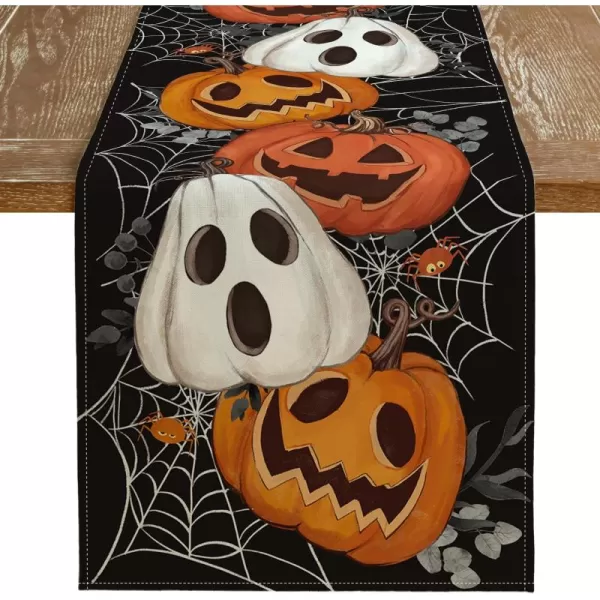 imageARKENY Halloween Pumpkin Table Runner 13x72 Inches Black Spider Web Holiday Indoor Outdoor Table Decoration for HomeTable Runner  13X108