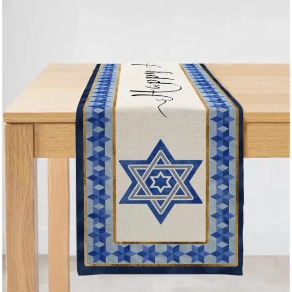 imageHanukkah Decorations Watercolor Blue Magen David Passover Table Runner 13x72 Inches Seasonal Jewish Menorah Chanukah Decor Holiday Farmhouse Indoor Vintage Theme Gathering Dinner Party AT055