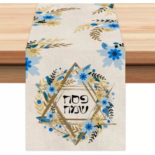 imagePassover Decorations Blue Flower Hanukkah Table Runner 13 x 72 Inchs Jewish Seasonal Anniversary Holiday Decor Kitchen Dining Farmhouse Indoor Home Party Decor AT230