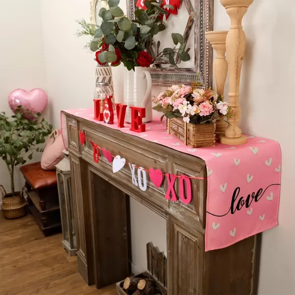 imageARKENY Valentines Day Table Runner 72x13 Inches Love Heart Red Table Decor Burlap Farmhouse Indoor Outdoor Holiday Anniversary Decoration for Home Party AT05772Pink