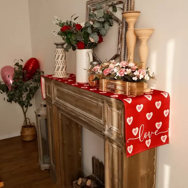 imageARKENY Valentines Day Table Runner 72x13 Inches Love Heart Red Table Decor Burlap Farmhouse Indoor Outdoor Holiday Anniversary Decoration for Home Party AT51372Red