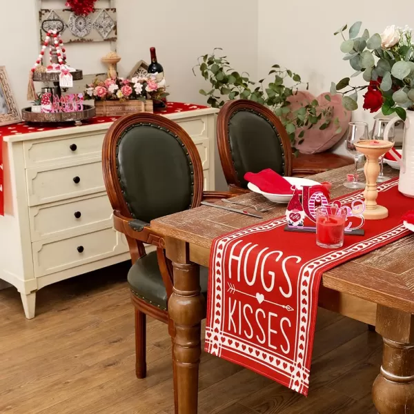 imageARKENY Valentines Table Runner 72x13 Inches Hugs Kisses Red Holiday Farmhouse Burlap Indoor Anniversary Wedding Table Decorations for Home PartyTable Runner  13X72