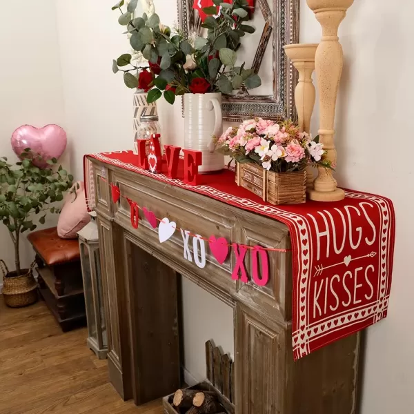 imageARKENY Valentines Table Runner 72x13 Inches Hugs Kisses Red Holiday Farmhouse Burlap Indoor Anniversary Wedding Table Decorations for Home PartyTable Runner  13X72