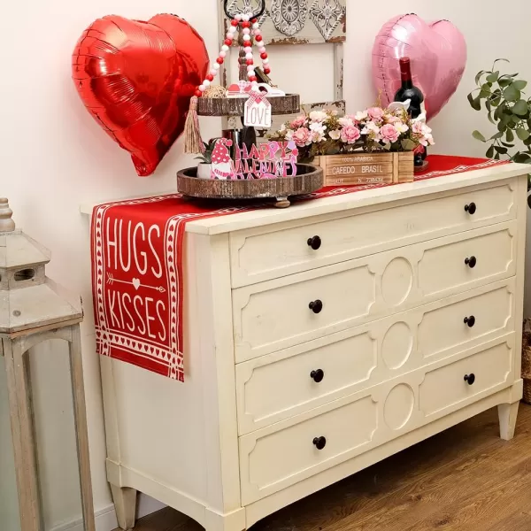 imageARKENY Valentines Table Runner 72x13 Inches Hugs Kisses Red Holiday Farmhouse Burlap Indoor Anniversary Wedding Table Decorations for Home PartyTable Runner  13X72