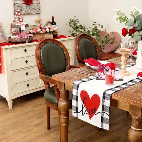 imageARKENY Valentines Table Runner 72x13 Inches Love Heart Holiday Farmhouse Burlap Buffalo Plaid Indoor Anniversary Wedding Table Decorations for Home PartyTable Runner  13X60