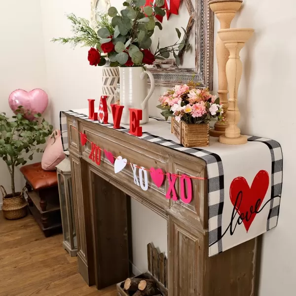 imageARKENY Valentines Table Runner 72x13 Inches Love Heart Holiday Farmhouse Burlap Buffalo Plaid Indoor Anniversary Wedding Table Decorations for Home PartyTable Runner  13X90