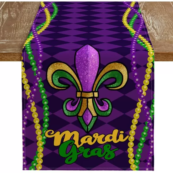 imageARKENY Mardi Gras Carnival Table Runner 13x72 Inches Fleur De Lis Purple Seasonal Farmhouse Burlap Indoor Kitchen Dining Table Decorations for Home Party AT07272