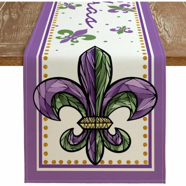 imageARKENY Mardi Gras Carnival Table Runner 13x72 Inches Fleur De Lis Purple Seasonal Farmhouse Burlap Indoor Kitchen Dining Table Decorations for Home Party AT35972