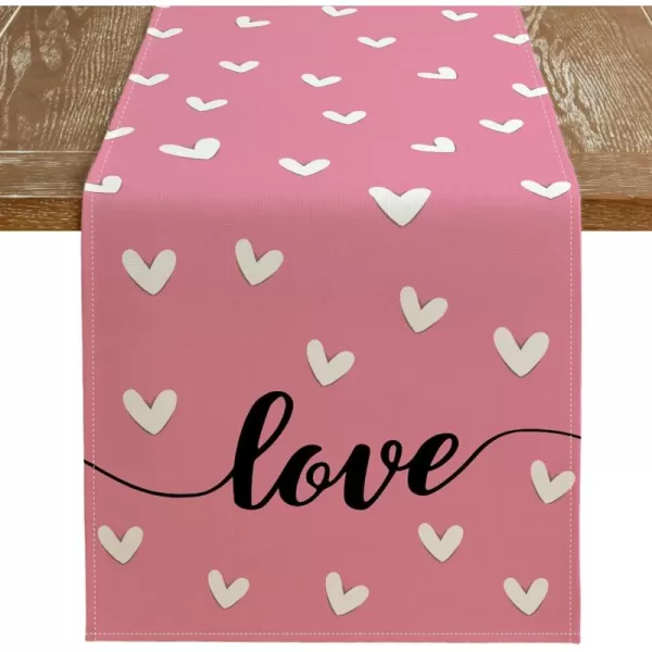 imageARKENY Valentines Day Table Runner 72x13 Inches Love Heart Red Table Decor Burlap Farmhouse Indoor Outdoor Holiday Anniversary Decoration for Home Party AT05772Pink