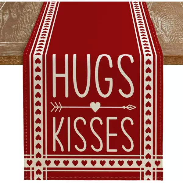 imageARKENY Valentines Table Runner 72x13 Inches Hugs Kisses Red Holiday Farmhouse Burlap Indoor Anniversary Wedding Table Decorations for Home PartyTable Runner  13X72