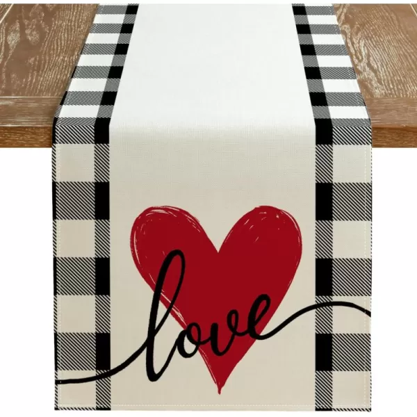 imageARKENY Valentines Table Runner 72x13 Inches Love Heart Holiday Farmhouse Burlap Buffalo Plaid Indoor Anniversary Wedding Table Decorations for Home PartyTable Runner  13X90