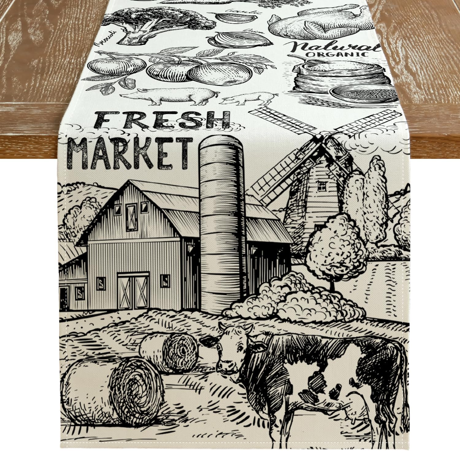imageARKENY Farm Cow Thanksgiving Fall Table Runner 13x72 Inches Tractor Milk Crop Fresh Market Farmhouse Holiday Indoor Outdoor Table Decoration for HomeTable Runner  13X36