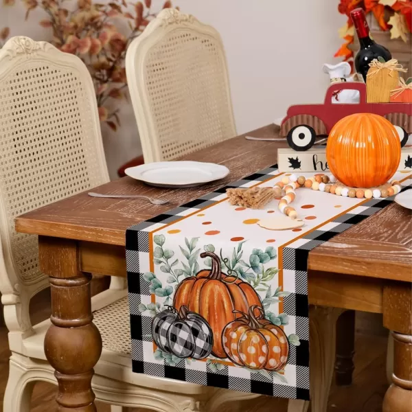 imageARKENY Fall Buffalo Plaid Pumpkin Table Runner 13x72 Inches Thanksgiving Holiday Indoor Outdoor Table Decoration for HomeTable Runner  13X108