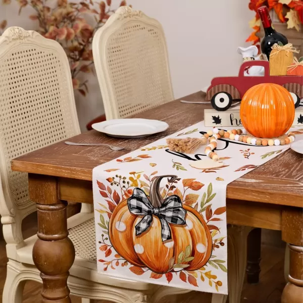 imageARKENY Fall Hello Pumpkin Orange Table Runner 13x72 Inches Maple Leaves Holiday Indoor Outdoor Table Decoration for HomeTable Runner  13X108