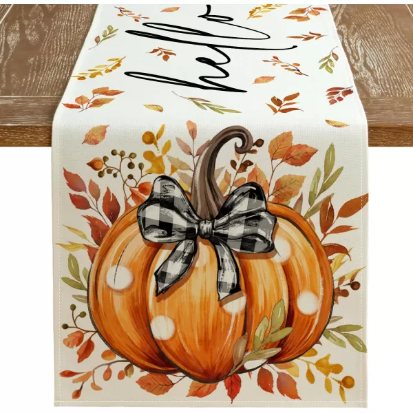 imageARKENY Fall Hello Pumpkin Orange Table Runner 13x72 Inches Maple Leaves Holiday Indoor Outdoor Table Decoration for HomeTable Runner  13X36