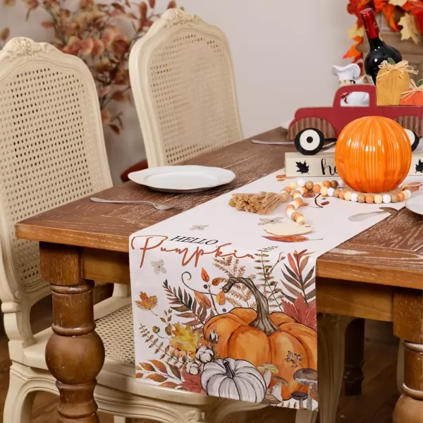 imageARKENY Fall Hello Pumpkin Orange Table Runner 13x72 Inches Thanksgiving Holiday Indoor Outdoor Table Decoration for HomeTable Runner  13X36