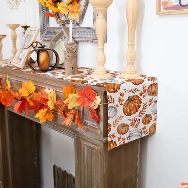 imageARKENY Fall Orange Pumpkin Table Runner 13x72 Inches Maple Leaves Thanksgiving Holiday Indoor Outdoor Table Decoration for HomeTable Runner  13X120