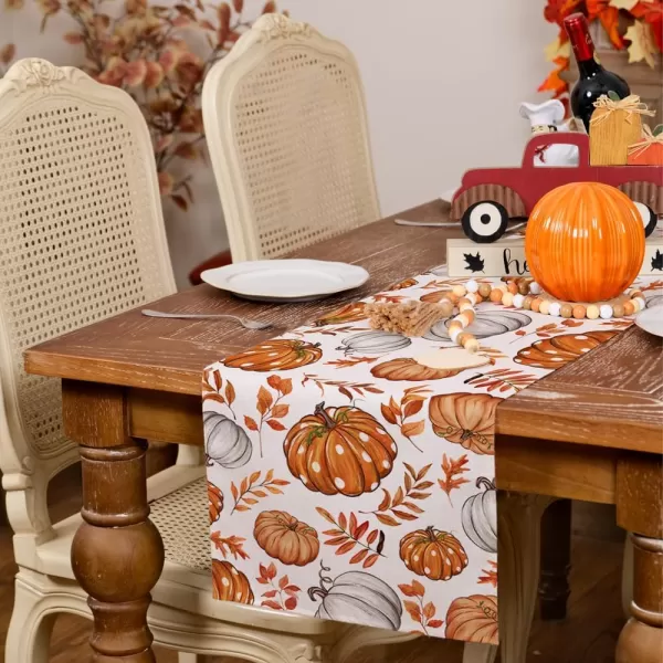 imageARKENY Fall Orange Pumpkin Table Runner 13x72 Inches Maple Leaves Thanksgiving Holiday Indoor Outdoor Table Decoration for HomeTable Runner  13X120