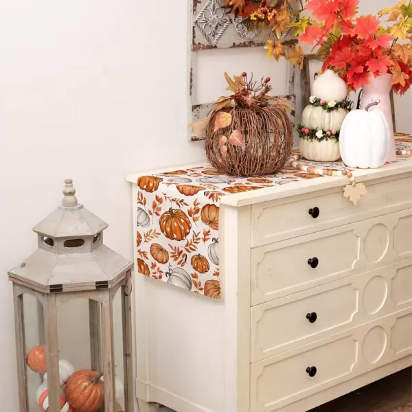 imageARKENY Fall Orange Pumpkin Table Runner 13x72 Inches Maple Leaves Thanksgiving Holiday Indoor Outdoor Table Decoration for HomeTable Runner  13X72