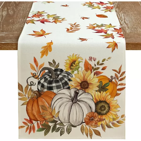 imageARKENY Fall Pumpkin Orange Table Runner 13x72 Inches Thanksgiving Holiday Indoor Outdoor Table Decoration for HomeBeige