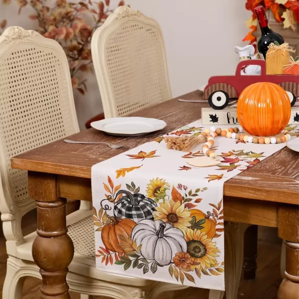 imageARKENY Fall Pumpkin Orange Table Runner 13x72 Inches Thanksgiving Holiday Indoor Outdoor Table Decoration for HomeBeige