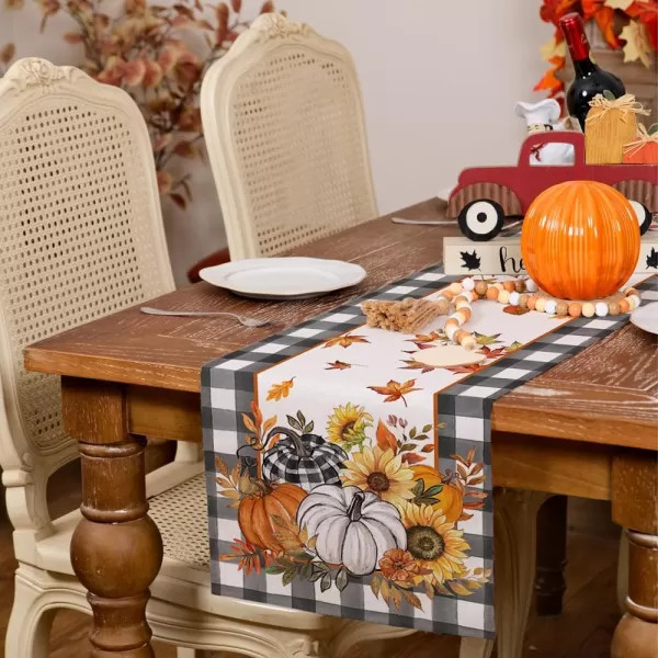 imageARKENY Fall Pumpkin Orange Table Runner 13x72 Inches Thanksgiving Holiday Indoor Outdoor Table Decoration for HomeBuffalo Plaid