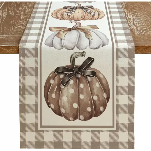 imageARKENY Fall Pumpkin Table Runner 13x72 Inches Bow Brown Buffalo Plaid Holiday Indoor Outdoor Table Decoration for HomeTable Runner  13X72