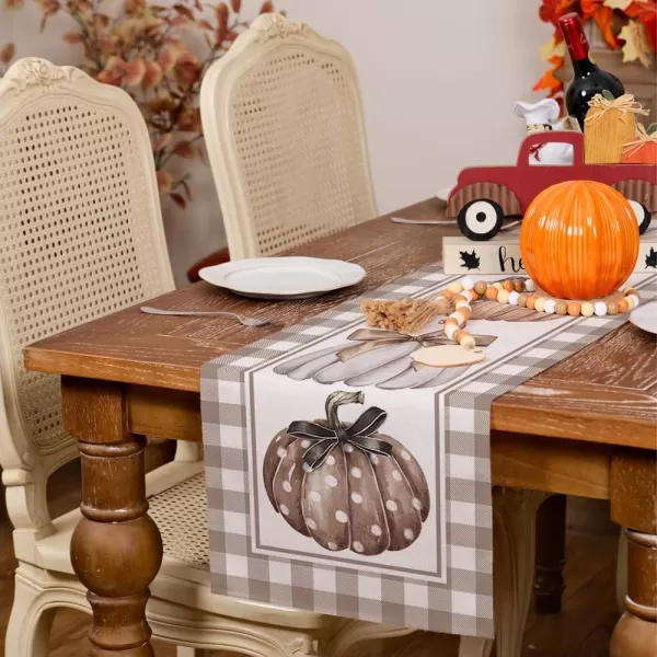 imageARKENY Fall Pumpkin Table Runner 13x72 Inches Bow Brown Buffalo Plaid Holiday Indoor Outdoor Table Decoration for HomeTable Runner  13X72