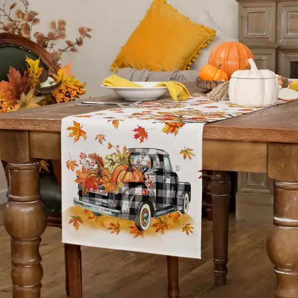 imageARKENY Fall Pumpkin Table Runner 13x72 Inches Eucalyptus Leaf Buffalo Plaid Holiday Indoor Outdoor Table Decoration for Home