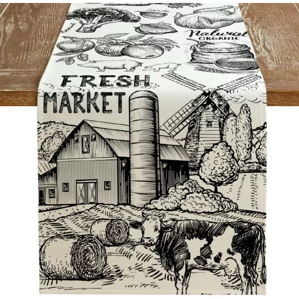 imageARKENY Farm Cow Thanksgiving Fall Table Runner 13x72 Inches Tractor Milk Crop Fresh Market Farmhouse Holiday Indoor Outdoor Table Decoration for HomeTable Runner  13X108