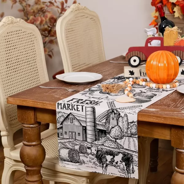 imageARKENY Farm Cow Thanksgiving Fall Table Runner 13x72 Inches Tractor Milk Crop Fresh Market Farmhouse Holiday Indoor Outdoor Table Decoration for HomeTable Runner  13X36