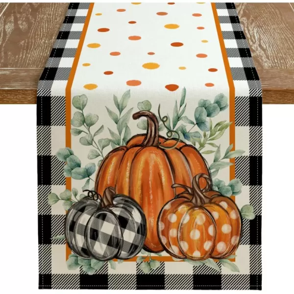 imageARKENY Fall Buffalo Plaid Pumpkin Table Runner 13x72 Inches Thanksgiving Holiday Indoor Outdoor Table Decoration for HomeTable Runner  13X120