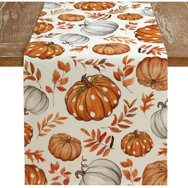 imageARKENY Fall Orange Pumpkin Table Runner 13x72 Inches Maple Leaves Thanksgiving Holiday Indoor Outdoor Table Decoration for HomeTable Runner  13X120