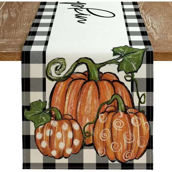 imageARKENY Fall Pumpkin Orange Table Runner 13x72 Inches Buffalo Plaid Holiday Indoor Outdoor Table Decoration for HomeTable Runner  13X108