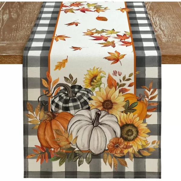 imageARKENY Fall Pumpkin Orange Table Runner 13x72 Inches Thanksgiving Holiday Indoor Outdoor Table Decoration for HomeBuffalo Plaid