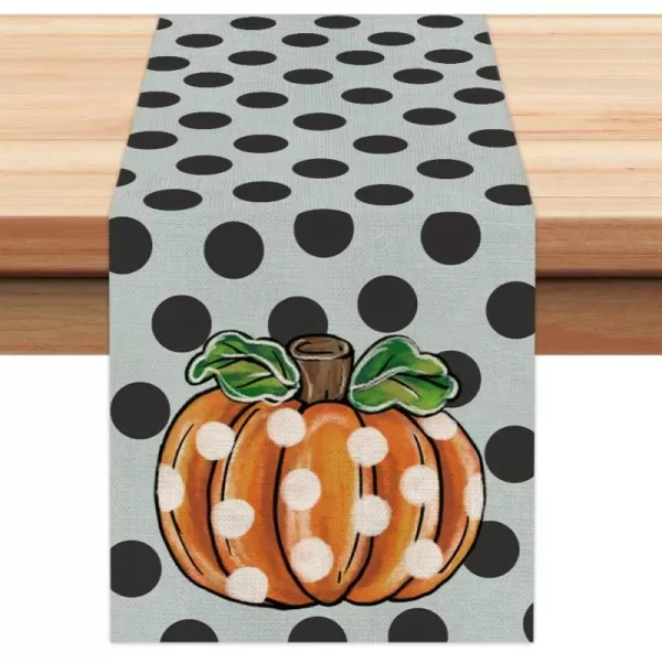 imageARKENY Fall Pumpkin Table Runner 13x72 Inches Blue Polk Dot Holiday Indoor Outdoor Table Decoration for Home