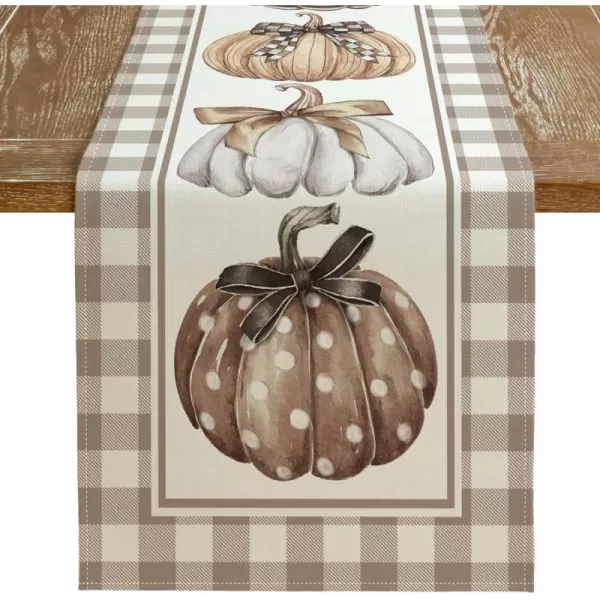 imageARKENY Fall Pumpkin Table Runner 13x72 Inches Bow Brown Buffalo Plaid Holiday Indoor Outdoor Table Decoration for HomeTable Runner  13X72