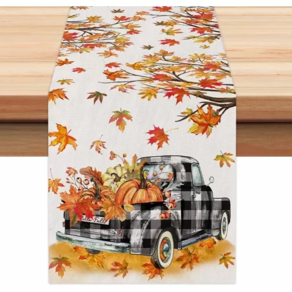 imageARKENY Fall Pumpkin Table Runner 13x72 Inches Eucalyptus Leaf Buffalo Plaid Holiday Indoor Outdoor Table Decoration for Home