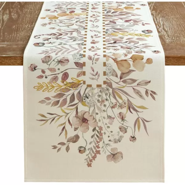 imageARKENY Fall Wildflower Floral Orange Table Runner 13x72 Inches Holiday Indoor Outdoor Table Decoration for HomeBrown