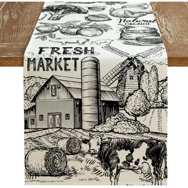 imageARKENY Farm Cow Thanksgiving Fall Table Runner 13x72 Inches Tractor Milk Crop Fresh Market Farmhouse Holiday Indoor Outdoor Table Decoration for HomeTable Runner  13X108