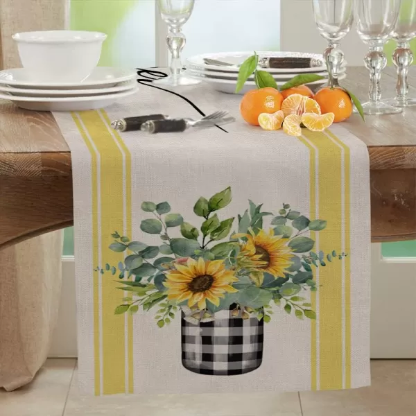 imageARKENY Summer Sunflower Check Vase Gather Together Table Runner 13x72 InchesSeasonal Burlap Farmhouse Indoor Kitchen Dining Table Decoration for Home Party