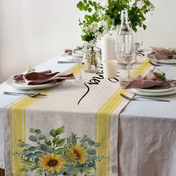 imageARKENY Summer Sunflower Check Vase Gather Together Table Runner 13x72 InchesSeasonal Burlap Farmhouse Indoor Kitchen Dining Table Decoration for Home Party