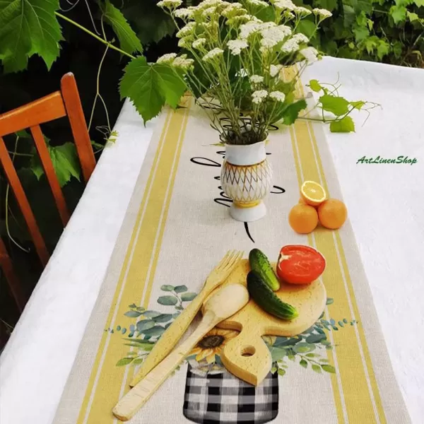 imageARKENY Summer Sunflower Check Vase Gather Together Table Runner 13x72 InchesSeasonal Burlap Farmhouse Indoor Kitchen Dining Table Decoration for Home Party